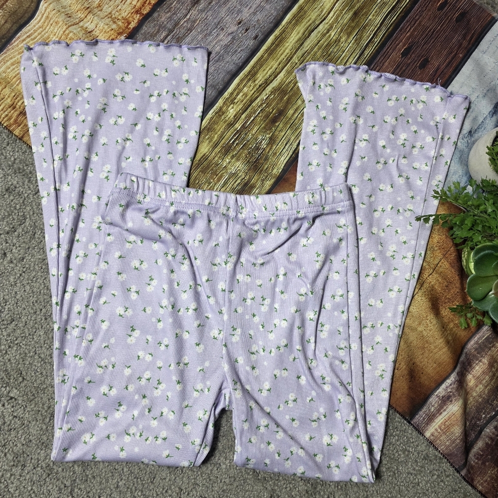 Shein Flare Leg Daisy Print Pastel Purple Pajama Pants Girls 9Y Pretty Spring